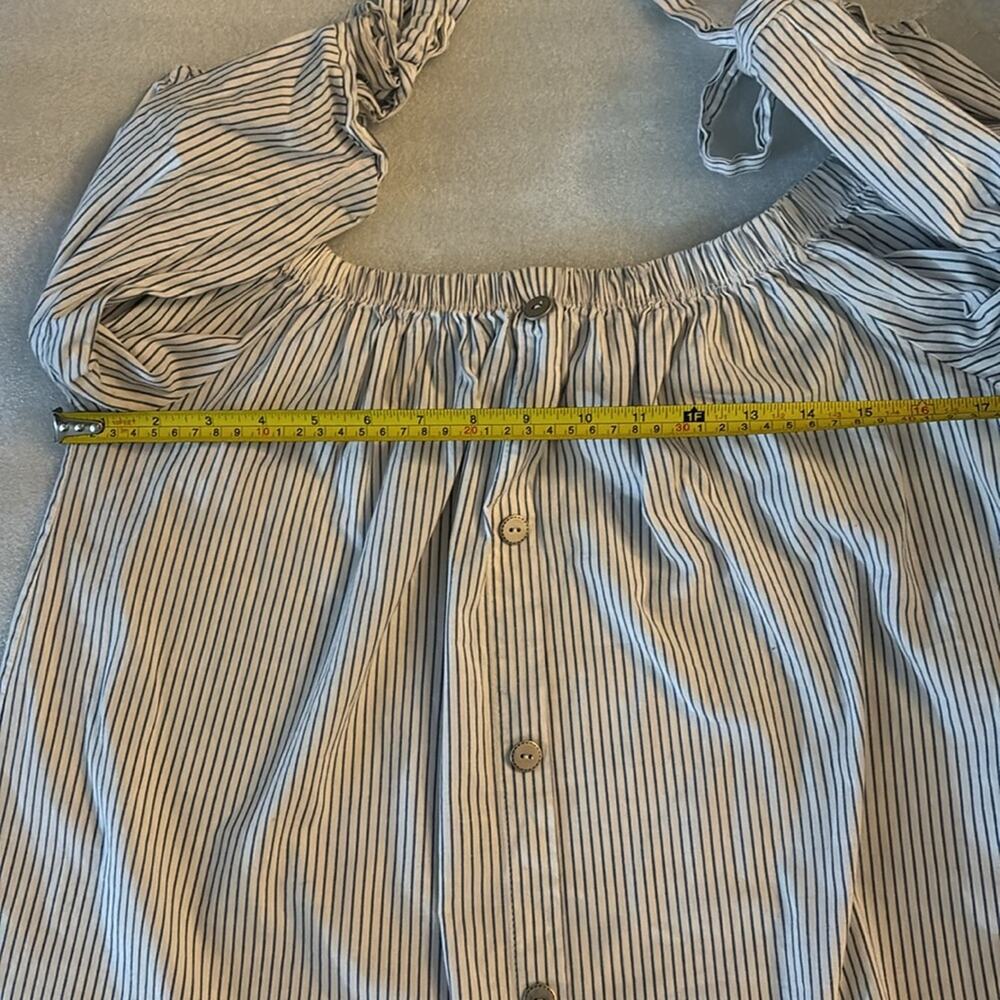 LaBanga Boat Neck Striped Blue/White Top L Tie Sleeves Nautical Preppy Casual - Picture 8 of 11